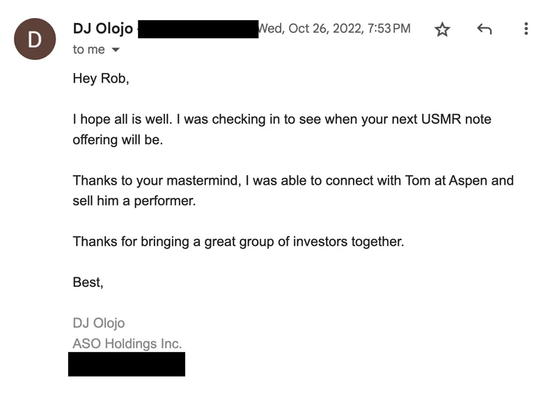 Email testimonial from DJ Olojo