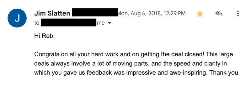 Email testimonial from Jim