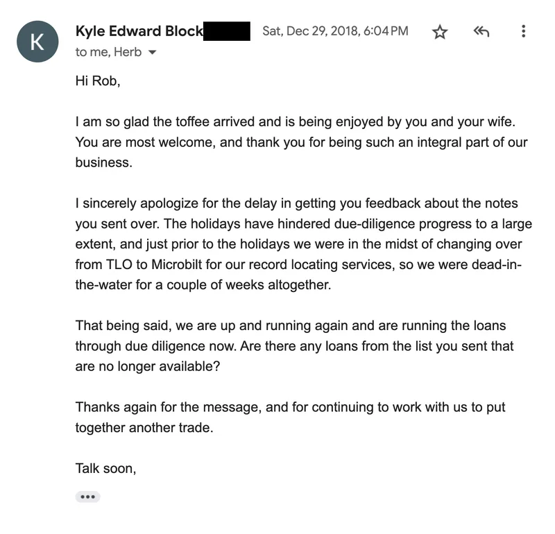 Email testimonial from Kyle