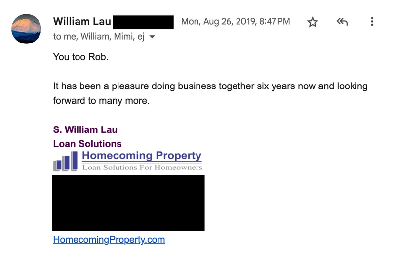 Email testimonial from William