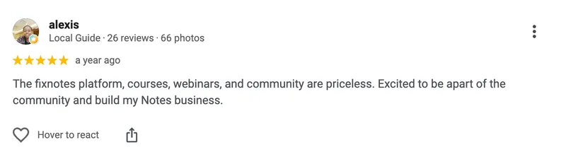 Google review from alexis