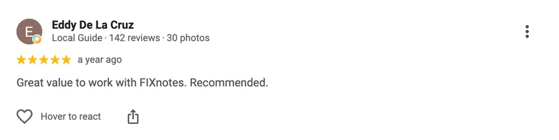 Google review from Eddy De La Cruz