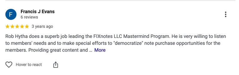 Google review from Francis J Evans