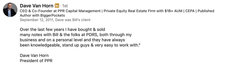 LinkedIn recommendation for Bill McCafferty from Dave Van Horn
