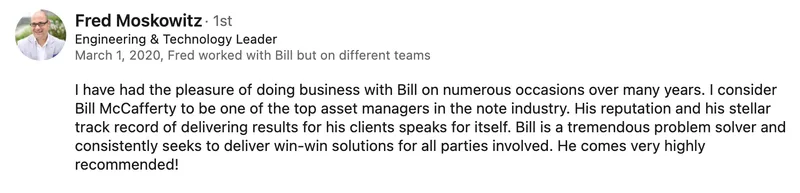 LinkedIn recommendation for Bill McCafferty from Fred Moskowitz