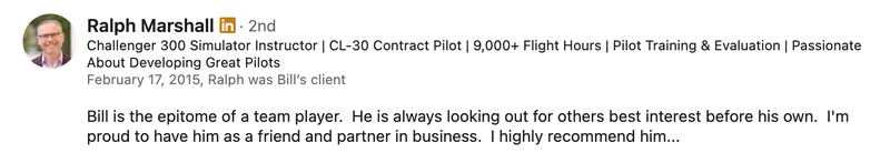 LinkedIn recommendation for Bill McCafferty from Ralph Marshall